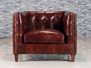 Collins Leather Sofa Chair With Nailheads