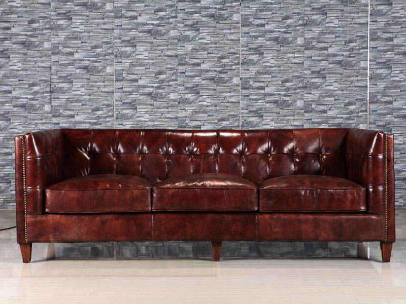 Collins Leather Sofa Set With Nailheads