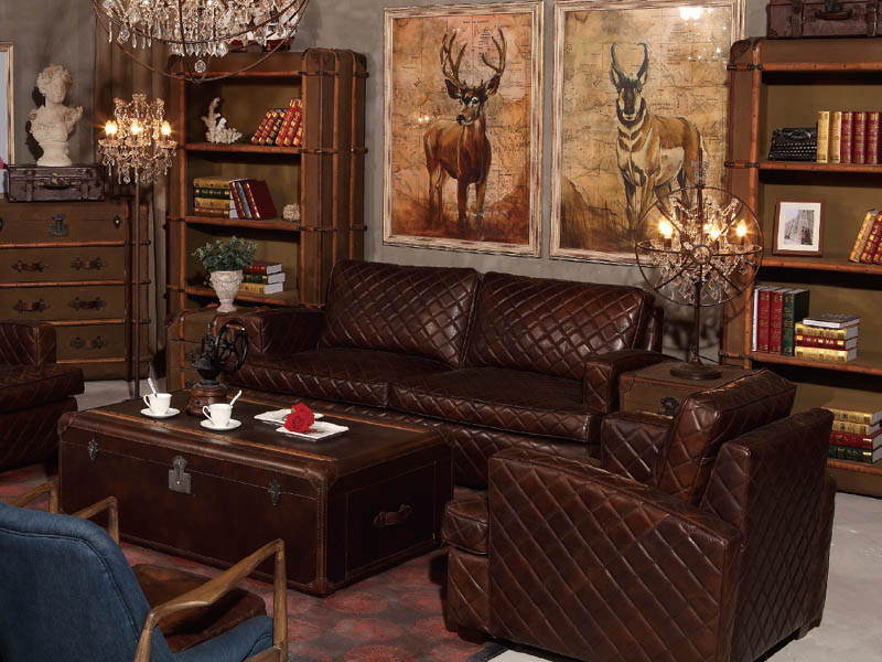 Diamond Back Vintage Leather Sofa Set 