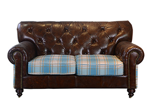 Vintage Leather Two Seats Button Antique Sofa