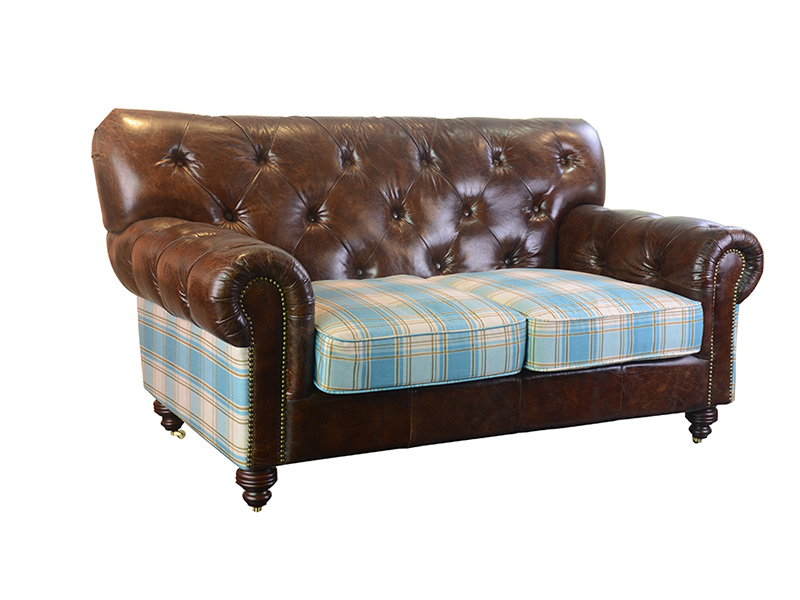 Vintage Leather Two Seats Button Antique Sofa