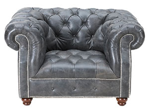 Gray Vintage Leather Chesterfield Chair
