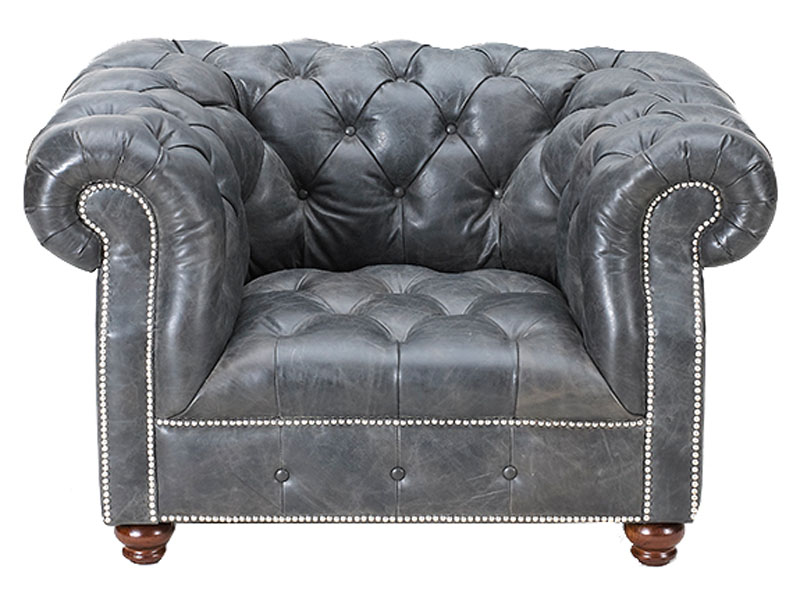 Gray Vintage Leather Chesterfield Chair