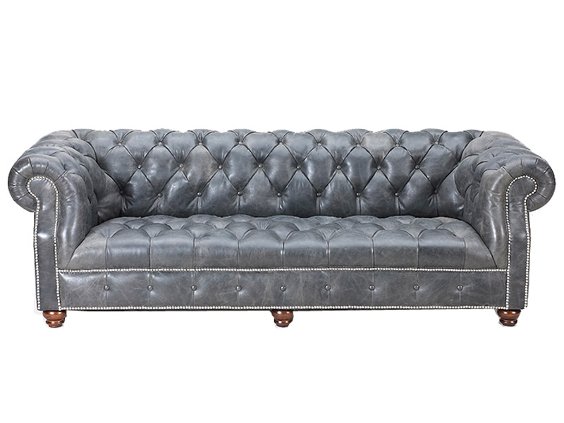 Gray Vintage Leather Chesterfield Sofa Set