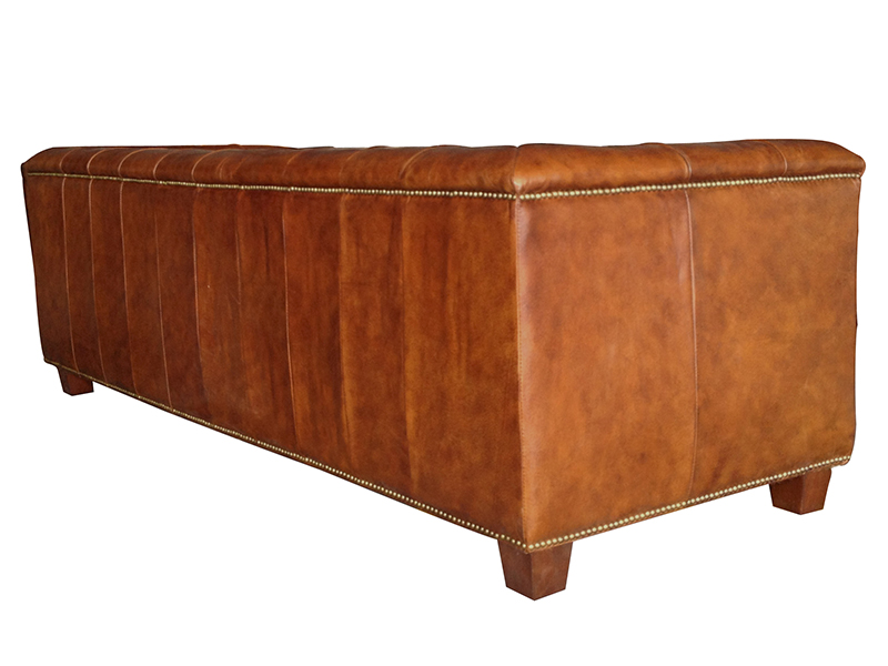 Living Room Tufted Back Antique Leather Sofa