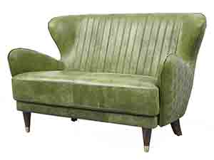 Mid-century Green Soft Leather Sofa