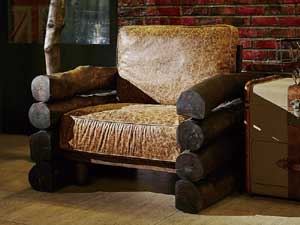 Original Solid Wood Sofa with Antique Leather Cushion