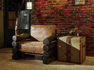 Original Solid Wood Sofa with Antique Leather Cushion