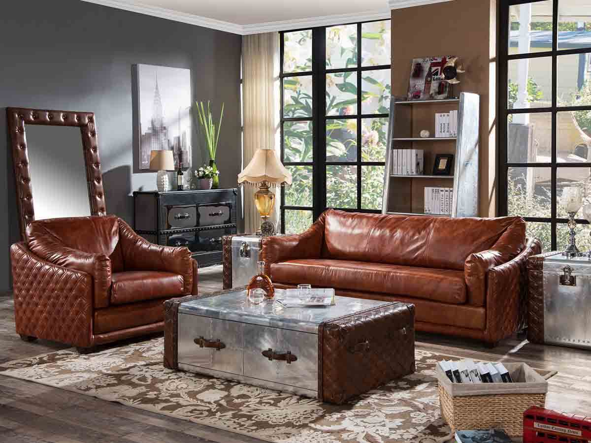 Retro Handmade Vintage Top Leather Sofa