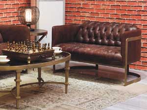 Retro Metal Base Chesterfield Back Sofa Set