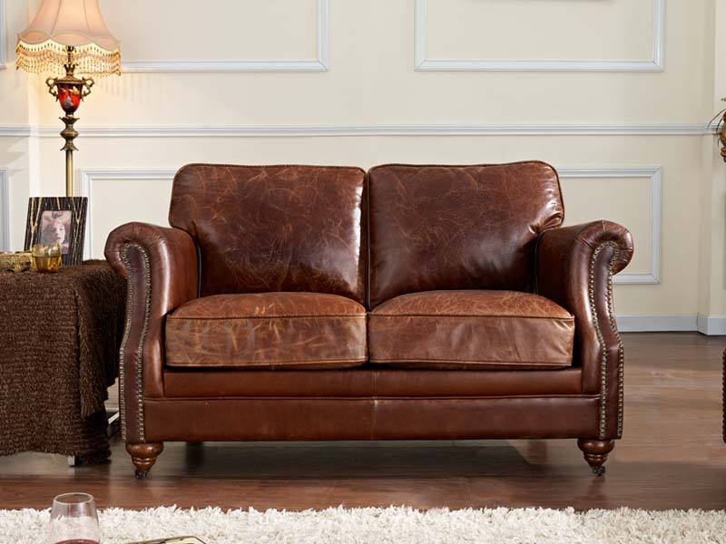 Riveted Antique Leather Sofa 2S