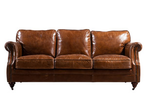 Riveted Antique Leather Sofa 3S