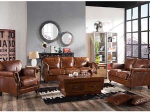 Riveted Antique Leather Sofa 3S