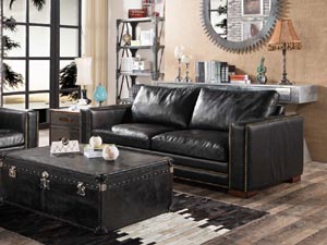 Riveted Tailored Lines Antique Leather Sofa Set