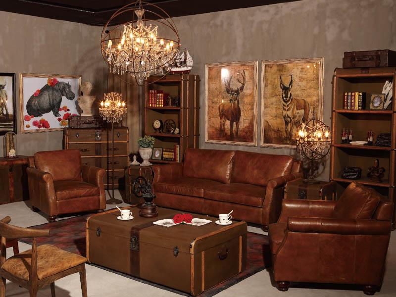 Roll Arm Antique Tan Leather Chair  