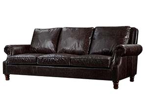 Roll Arm Black Antique Leather Sofa Set
