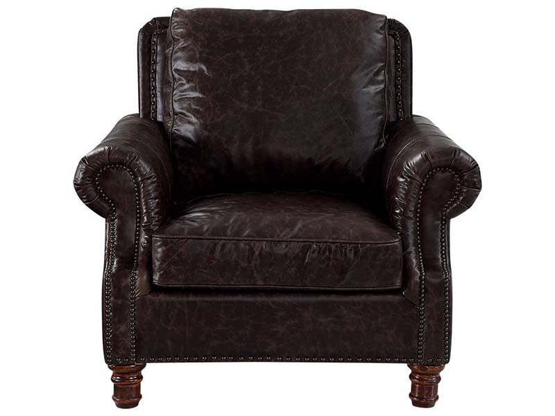Roll Arm Black Antique Leather Armchair