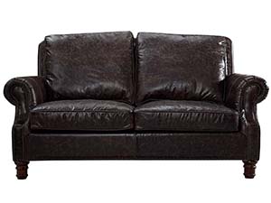 Roll Arm Black Antique Leather Love Seat Sofa