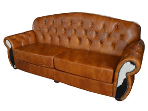 Roll Arm Tufted Back Sofa Chair with Cow Hide Leather Arm