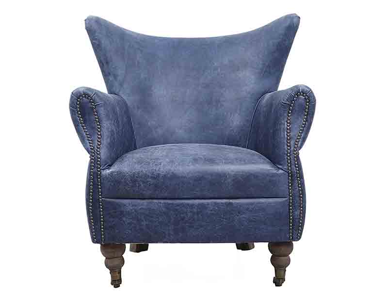 Rolled Arm Wing Back Vintage Leather Chair with Wheels