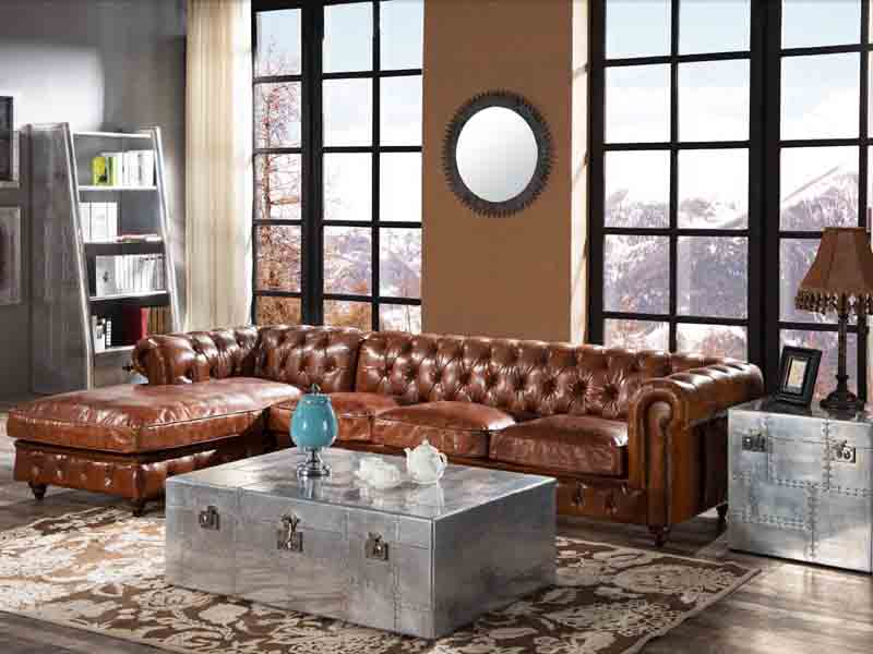 Vintage Leather Chesterfield Sectional Sofa Set