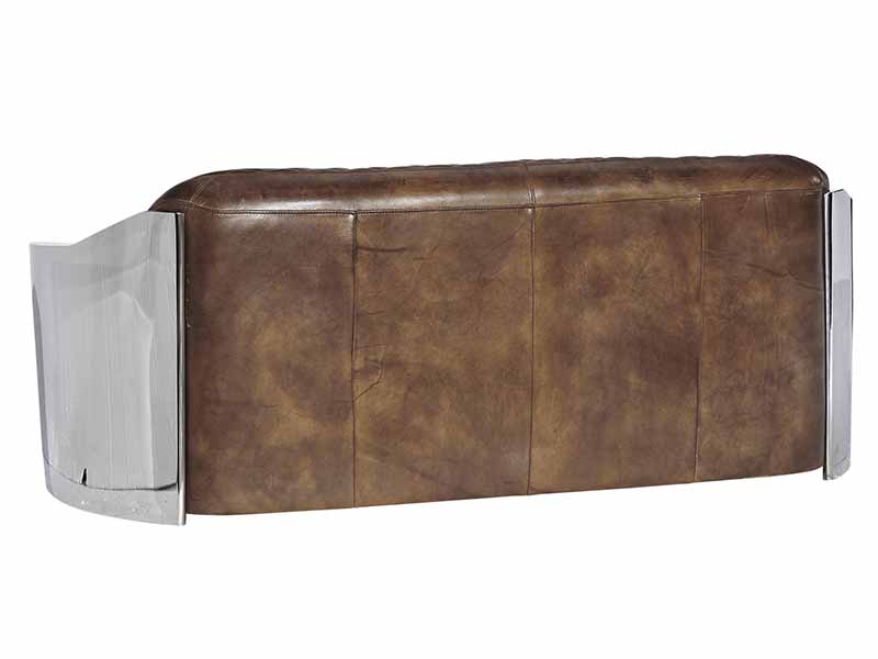 Stainless Steel Arm Vintage Brown Leather 3 Seater Sofa