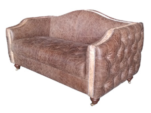 Tufted Arm Antique Leather Loveseat Sofa