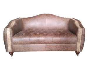 Tufted Arm Antique Leather Loveseat Sofa