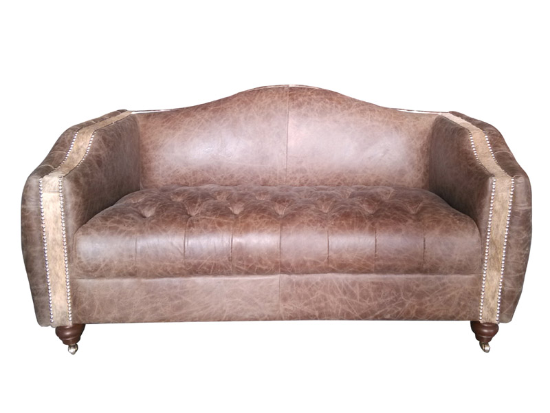 Tufted Arm Antique Leather Loveseat Sofa