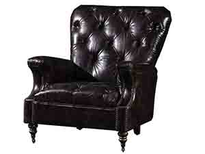 Tufted Back Black Vintage Leather Sofa Chair