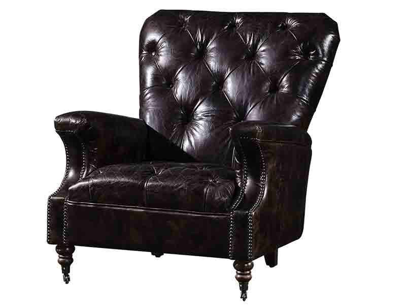 Tufted Back Black Vintage Leather Sofa Chair
