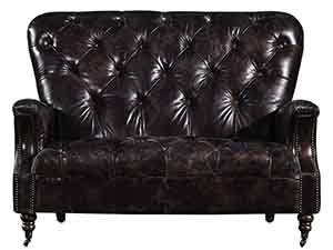 Tufted Back Black Vintage Leather Sofa