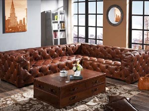 Tufted Vintage Leather Corner Sectional Sofa