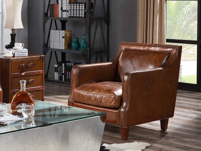 Vintage Handmade Brown Leather Sofa Chair