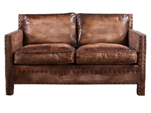 Vintage Leather 2S Sofa with Rivets
