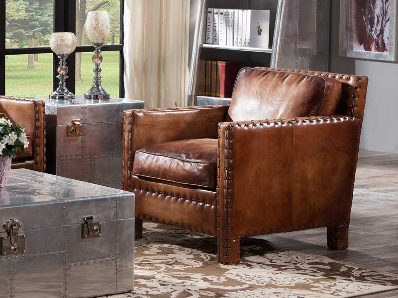 Vintage Leather Chair with Rivets