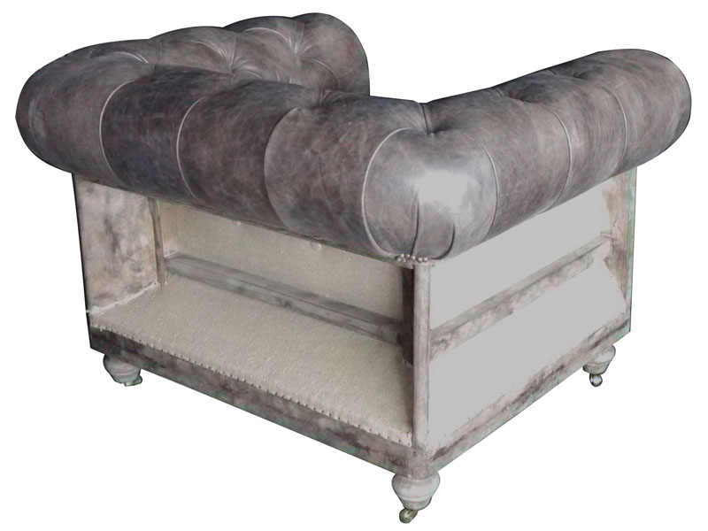 Vintage Tan Leather Chesterfield Roll Arm Sofa Chair