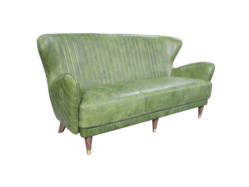 Green High Back Leather Sofa Chair Vintage Leather/Pu With Armrest