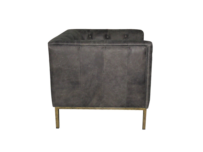 Single Genuine Leather Sofa Chair With Buckle Design And Armrest