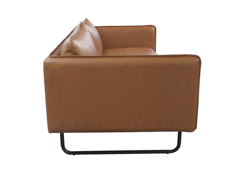 Retro Brown Genuine Leather Living Room Sofa With Metal Legs And Cushion