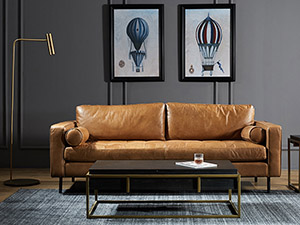 Antique European Genuine Leather Sofa