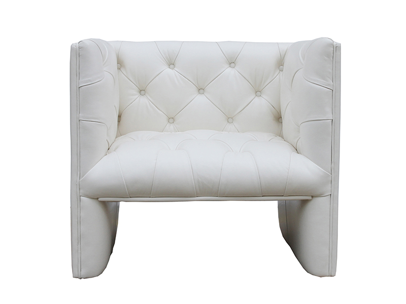 Modern Button Back White Genuine Leather Sofa