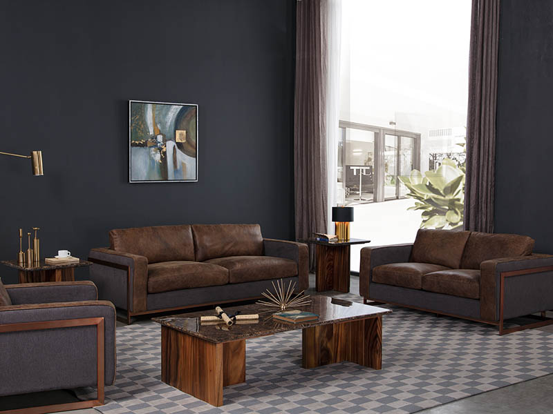 Lobby Distressed Leather Upholstered Sofa 3S