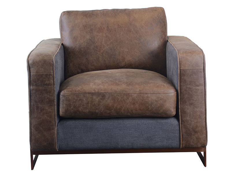 Luxury Genuine Leather Single Sofa Chair with Metal Legs