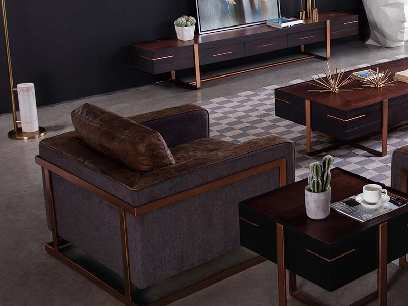 Luxury Genuine Leather Single Sofa Chair with Metal Legs