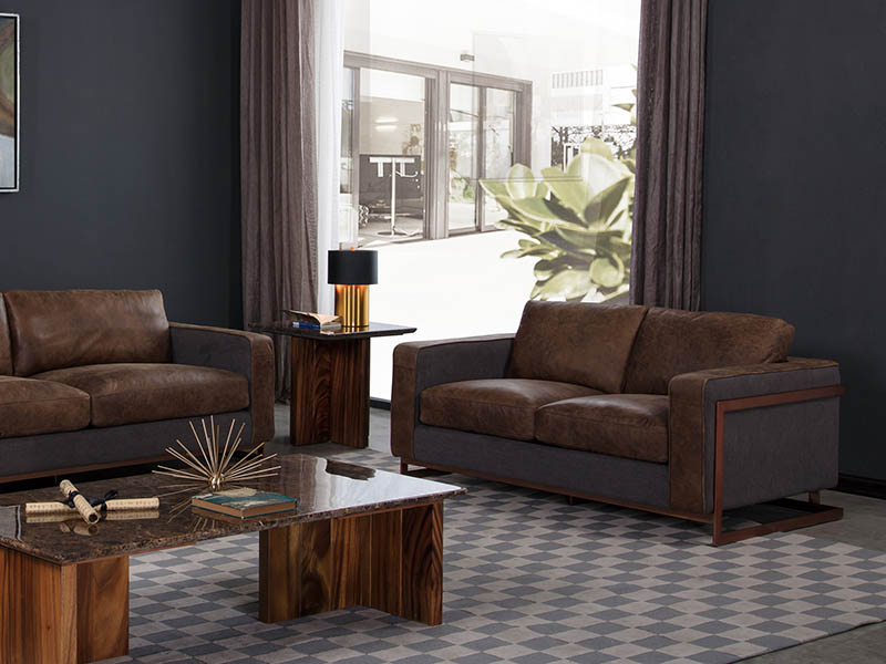 Luxury Vintage Leather Sofa with Fabric Cover Back