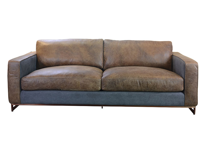 Copper Leg 3 Seater Top Grain Leather Industrial Sofa