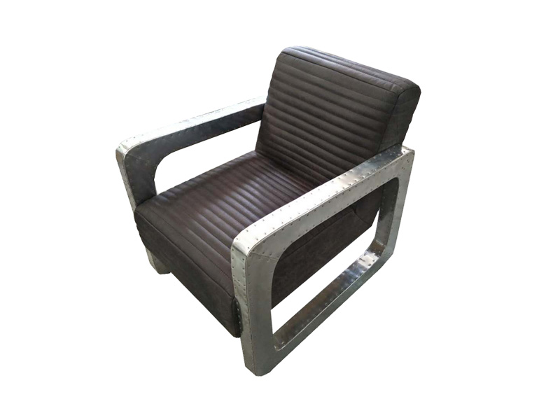 Retro Aluminum Arms Leather Seat Living Room Sofa Set