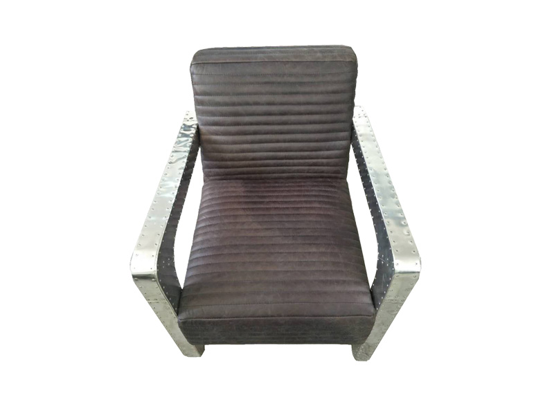 Retro Aluminum Arms Leather Seat Living Room Sofa Set