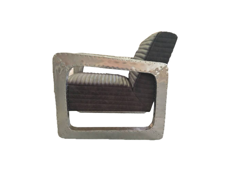 Retro Aluminum Arms Leather Seat Living Room Sofa Set